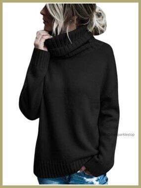 Oversized Turtleneck Cable Knit Sweater Pullover Polyester